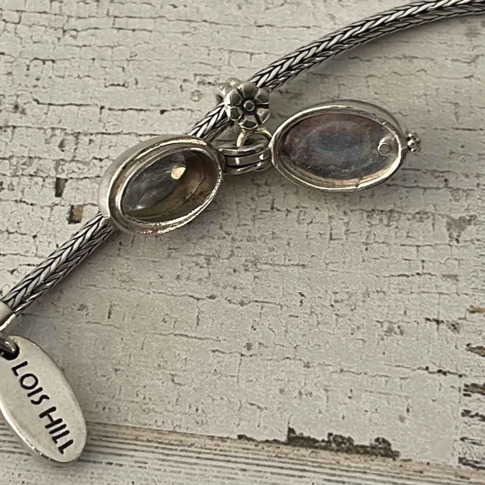 Lois Hill Sterling Silver Locket Charm Toggle Bracelet 925 Filigree Wheat Chain - Picture 7 of 9